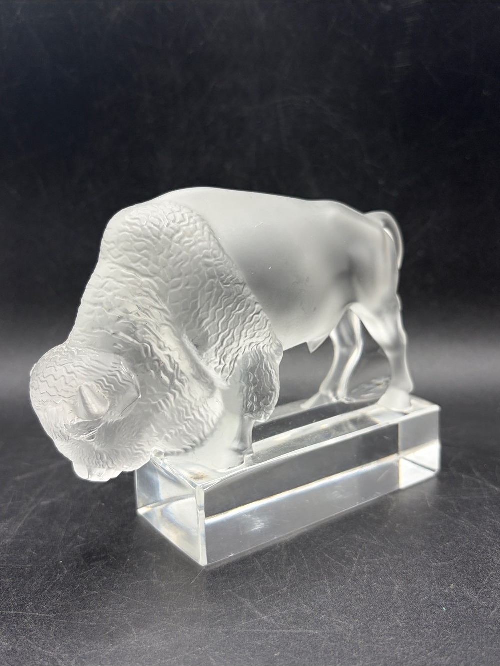 Lalique France Vintage Signed Crystal Bison Buffalo Sculpture Paperweight Figure
